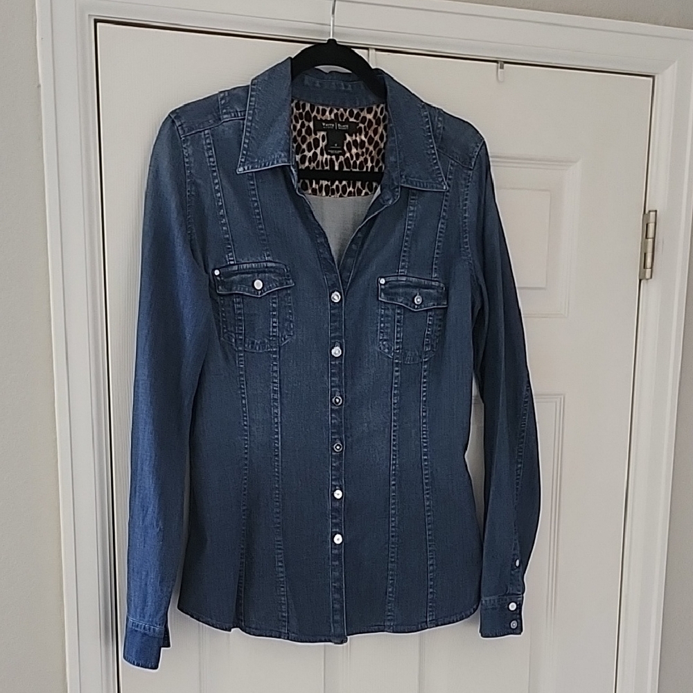 White House Black Market Blue Denim Button-Down Shirt